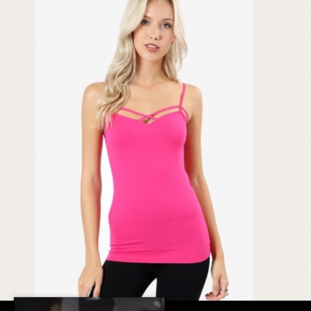 Hot Pink Caging Tank Keyhole Seamless Front